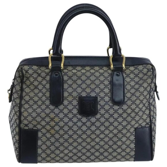 CELINE Macadam Canvas Boston Bag Navy Gold Auth - Picture 2 of 15